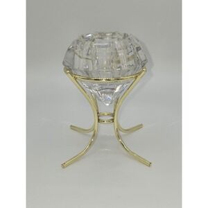 Bleikristall 24% Lead Crystal Diamond‎ Solitaire Votive Holder & Gold Stand 5"